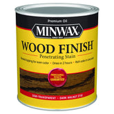 Minwax Wood Finish Dark Walnut bottle close-up showing rich color for interiors.