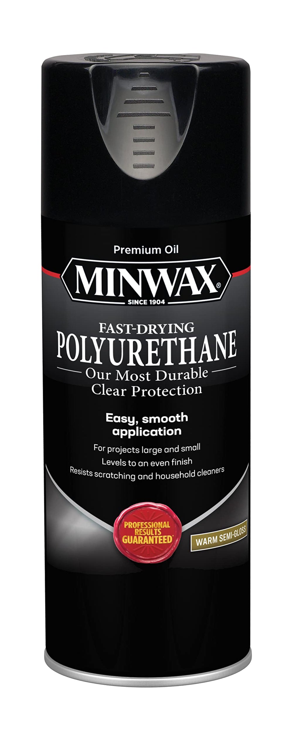 Minwax fast-drying polyurethane spray bottle for quick, even coats.