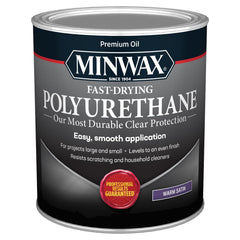 Minwax Fast-Drying Polyurethane bottle ready to seal and protect wood surfaces