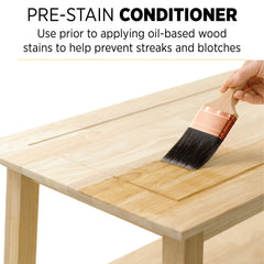 Minwax Pre-Stain Wood Conditioner application demonstrates prep step