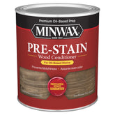 Minwax Pre-Stain Wood Conditioner clear bottle shows prep for even color