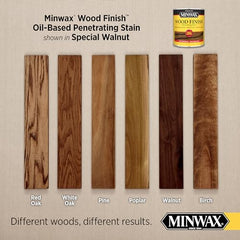 Minwax Special Walnut stain application cloth spreads color along grain.