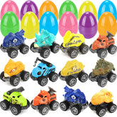 MINYSIC dinosaur pull-back car inside a bright Easter egg for egg hunt fun.