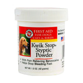 Miracle Care Kwik Stop powder tub for quick minor-bleed control during grooming sessions.
