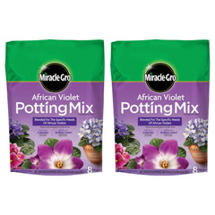 Miracle-Gro African Violet Potting Mix bag—8 qt two-pack designed for healthier blooms.