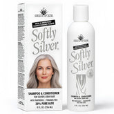 Miracle of Aloe Softly Silver Shampoo bottle close-up showing the restorative formula.