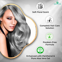Gray hair after washing shows brighter, shimmering silver tones with Softly Silver.