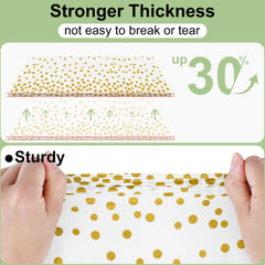 Misaya waterproof disposable tablecloth set for outdoor picnics with gold dot detail.