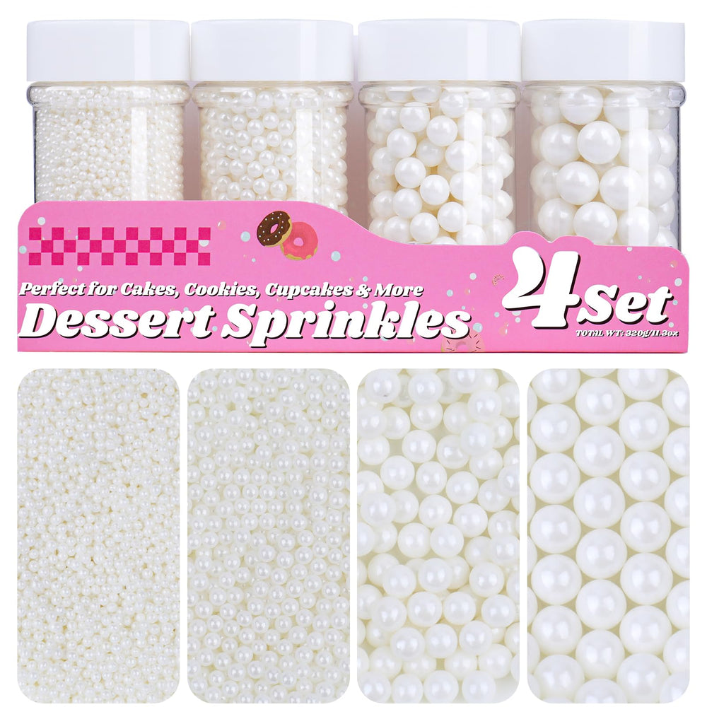 Miss Doozy White Pearl Sprinkles 2mm jar adds delicate elegance to cakes and cupcakes