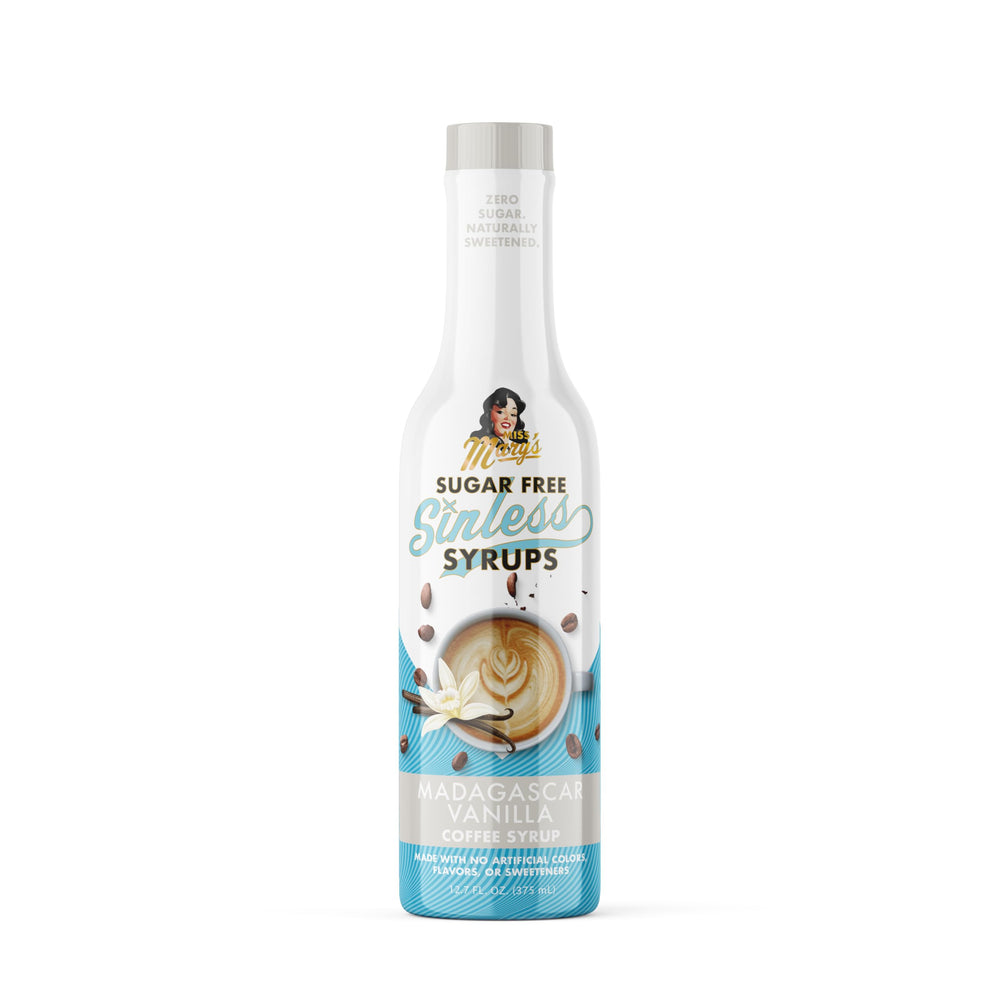 Miss Mary's Madagascar Vanilla Sugar Free Coffee Syrup bottle for keto-friendly drinks.