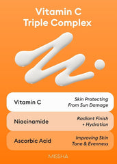 MISSHA All Around Vita C Sunscreen matte finish swatch demonstrating sebum control and a powdery look.
