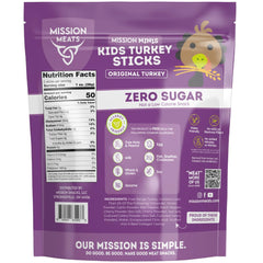 Mission Meats Kids Turkey Sticks individually wrapped for mess-free lunchbox snacking.