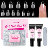 Misssix short almond nail tips kit with 216 pieces for versatile, long-lasting nail looks.