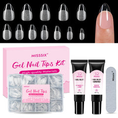 Misssix short almond nail tips kit with 216 pieces for versatile, long-lasting nail looks.