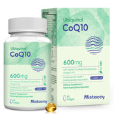 Mistaccy CoQ10 600mg bottle front view, high-absorption ubiquinol for daily vitality