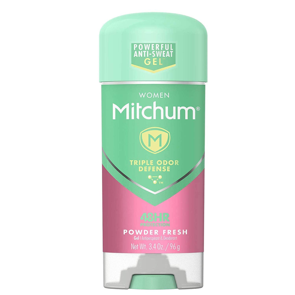 Mitchum Powder Fresh Power Gel bottle with long-lasting freshness for daily wear.
