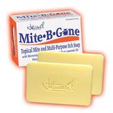 Mite-B-Gone Relief Soap bar front view showing sulfur and lavender for soothing relief