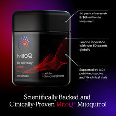 MitoQ Pure label detail highlighting purity and GMP certification