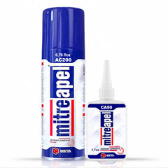 MITREAPEL CA Glue with Activator bonds wood surfaces quickly for DIY projects.