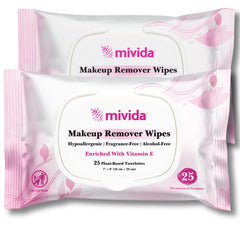 Mivida hypoallergenic makeup remover wipes pack, gentle cleansing for sensitive skin.