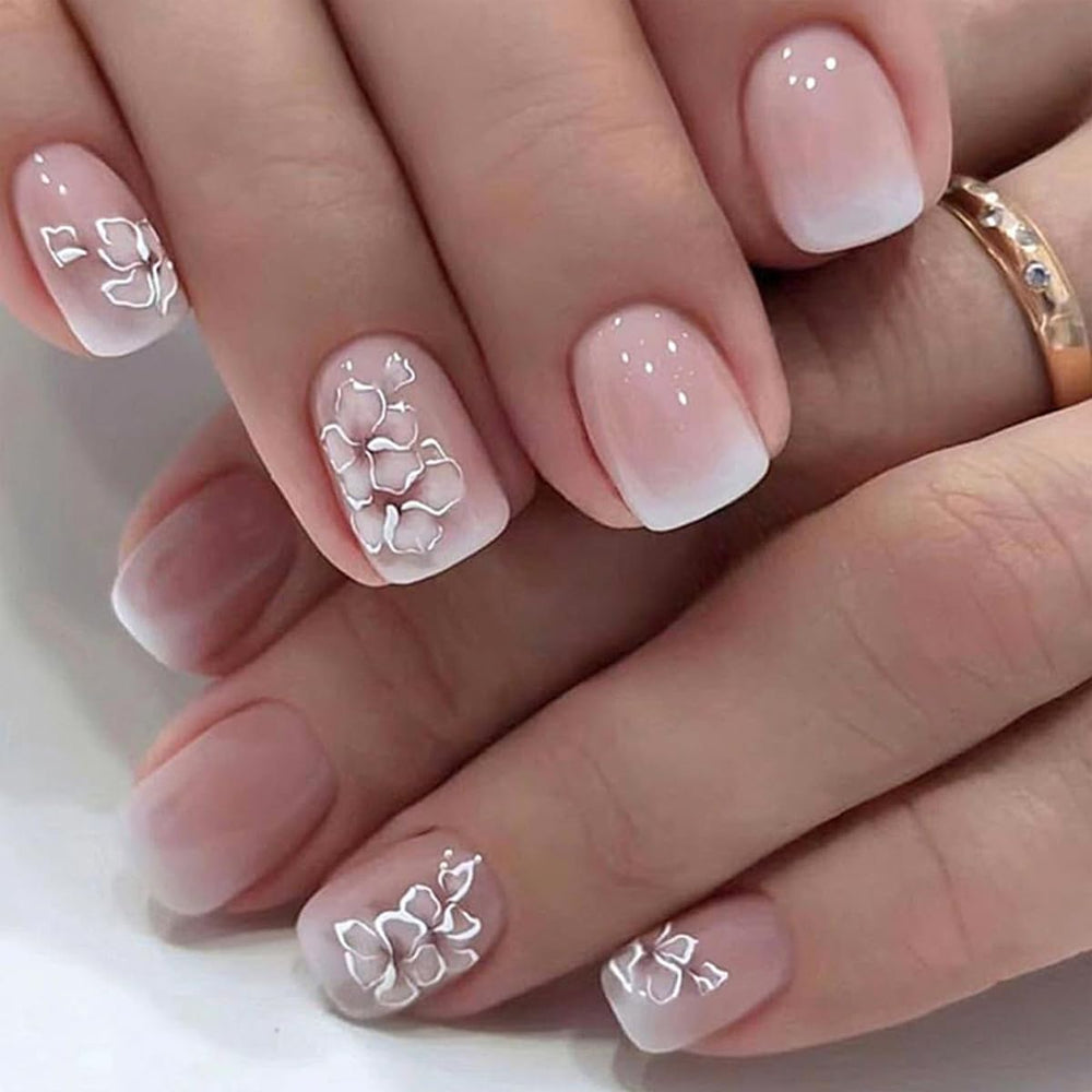 Mivota French press nails with white nude gradient for daily elegance