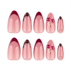 Mivota almond nails with red French tips for bold everyday style