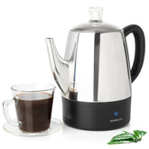 Mixpresso 4-cup electric percolator front view brews bold coffee quickly