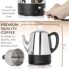 Mixpresso percolator lid open showing removable filter basket for easy cleaning