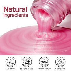 Fine-tip brush of MIZHSE Pearlescent Rose Pink Nail Polish demonstrates smooth, even application.