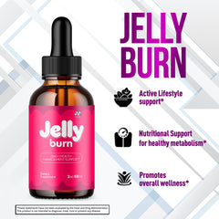 Close-up of MJO Jelly Burn Drops label highlighting natural ingredients.