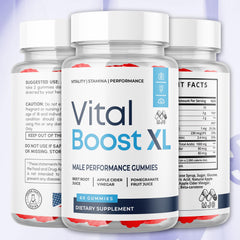 Closeup of MJO Vital Boost XL Gummies bottle highlighting all natural ingredients