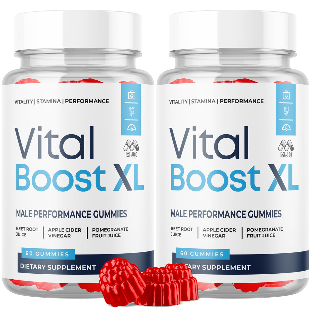 MJO Vital Boost XL Gummies bottle front showing active lifestyle support