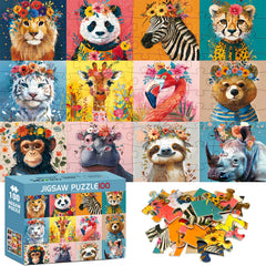 Mjyphdm wild animals puzzle with 12 cartoon avatars in a front view for kids