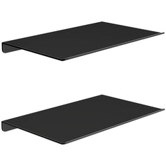 MKO 8 inch floating shelves in matte black mounted on wall for compact display and storage