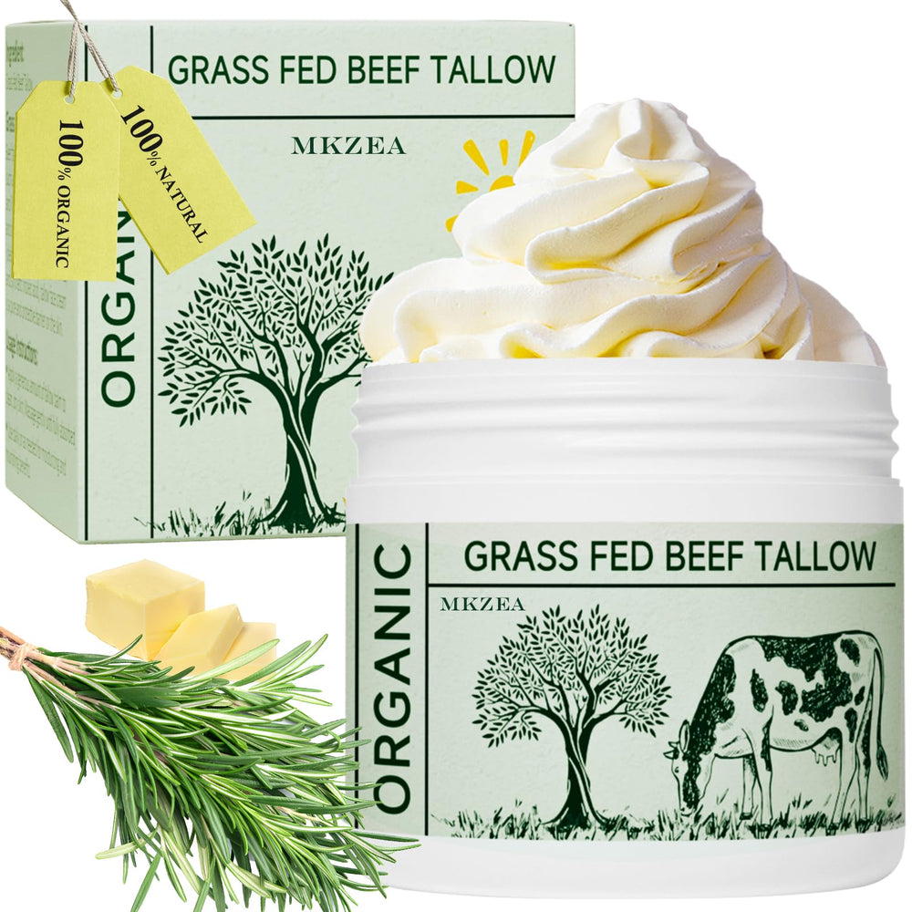 MKZEA beef tallow face moisturizer jar closeup highlighting rich hydration for dry skin.