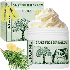 MKZEA beef tallow face moisturizer jar closeup highlighting rich hydration for dry skin.