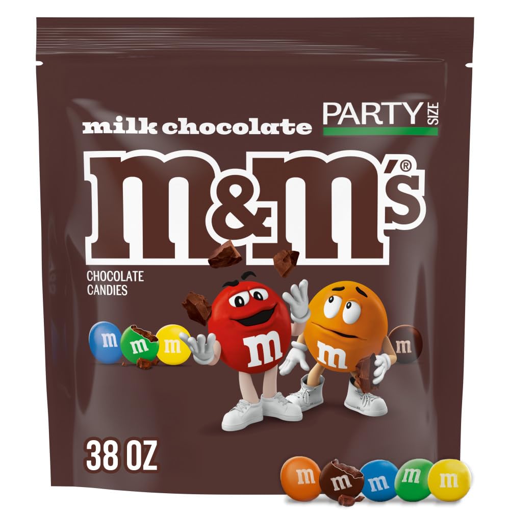 M&M's Milk Chocolate Candies bulk bag ready for sharing at parties.