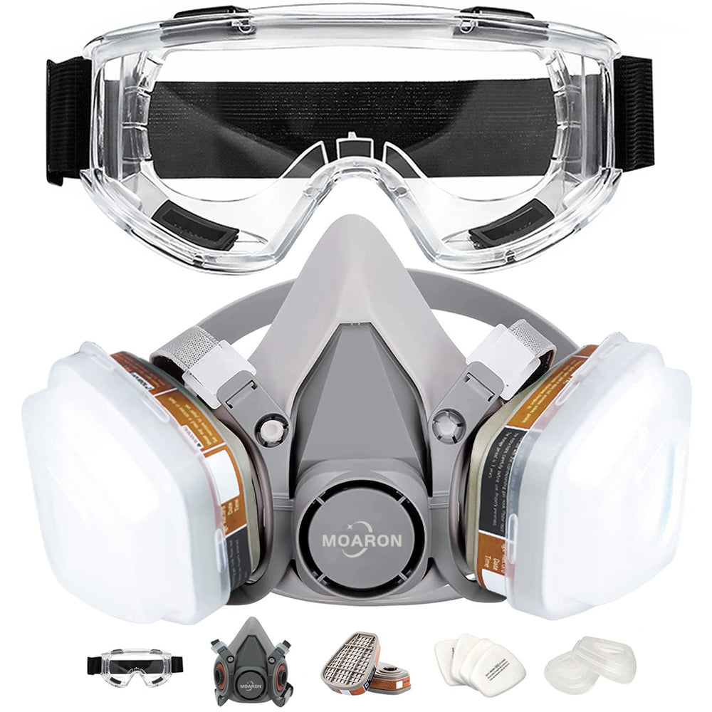 MOARON half-face cover front view shows a comfortable seal for painting and carpentry.