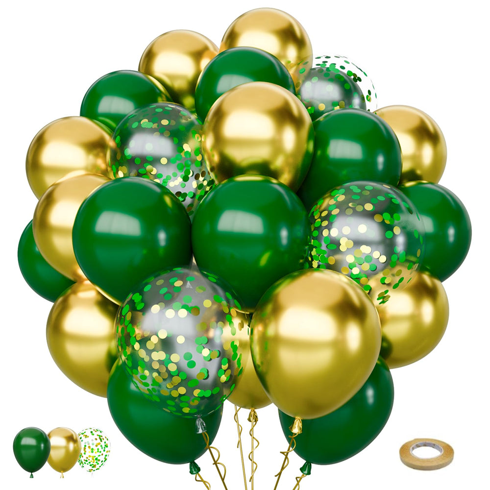 Mobacurty green and gold balloons set creates a vibrant party backdrop