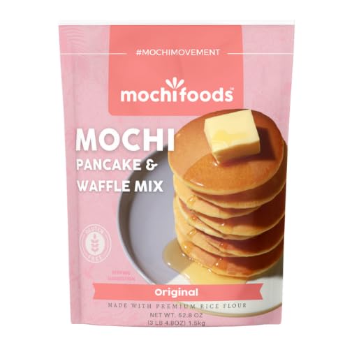 Mochi Foods Hawaii Original Mochi Pancake Mix pours to reveal light, fluffy breakfast possibilities.