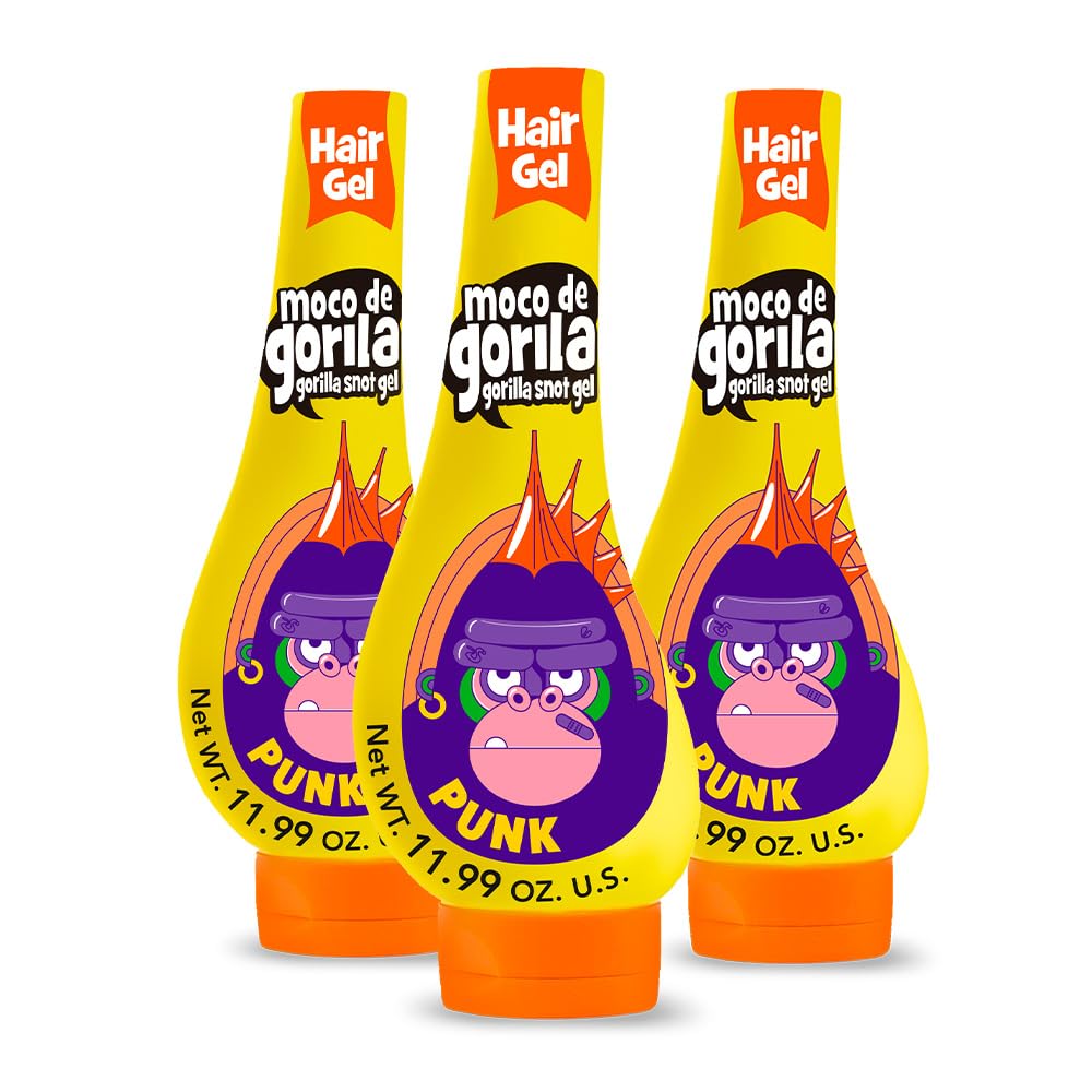 Moco de Gorila Punk hair gel in a yellow bottle for bold, long-lasting hold.