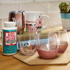 Mod Podge Dishwasher Safe on coffee mug decorating, delivering a clear glossy finish.
