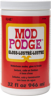 Mod Podge Gloss bottle front showing all-in-one glue and sealer for crafts.