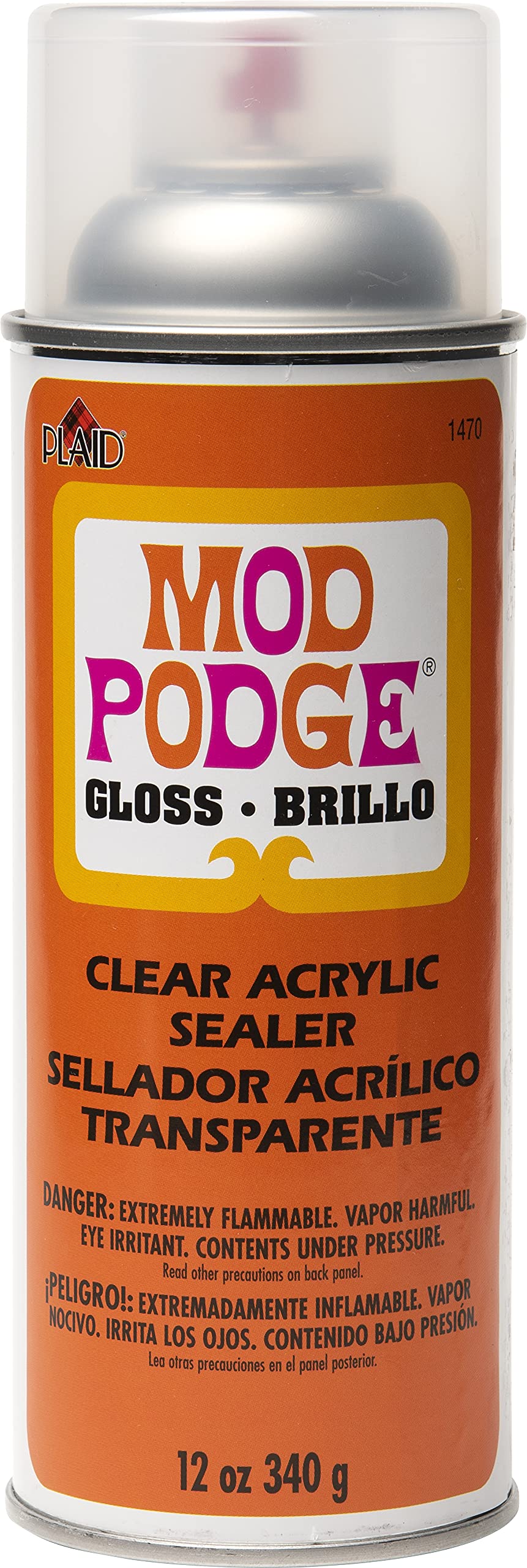 Mod Podge Gloss Clear Acrylic Sealer 12oz can provides crystal-clear, durable protection for crafts.