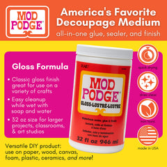 Mod Podge Gloss on wood coaster delivers durable, glossy seal for long-lasting color.
