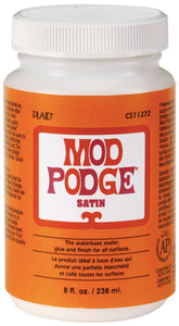 Mod Podge PLCS11272 8 oz bottle with satin finish sealant and glue for crafts.