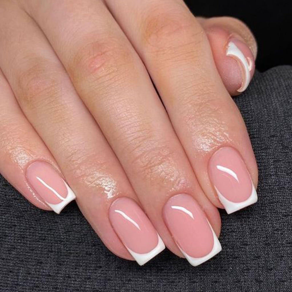 Modelones French Tips press-on nails in white short square for chic everyday wear