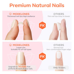 Modelones hands wearing white square nails showcase quick styling option