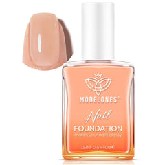 Modelones nude nail strengthener bottle close-up with natural shade.