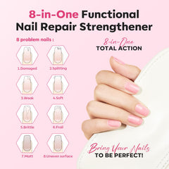 Modelones sheer pink strengthener on nails delivers a smooth, even finish.